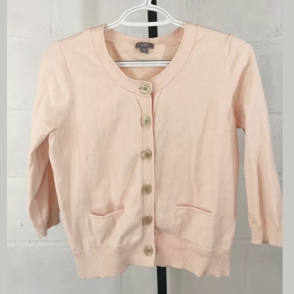 J Jill Cardigan Sweater Peach 3/4 Sleeve Pockets